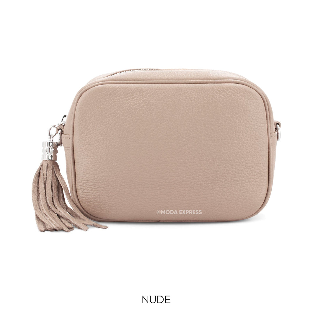 Leather Cross Body Bag - nude