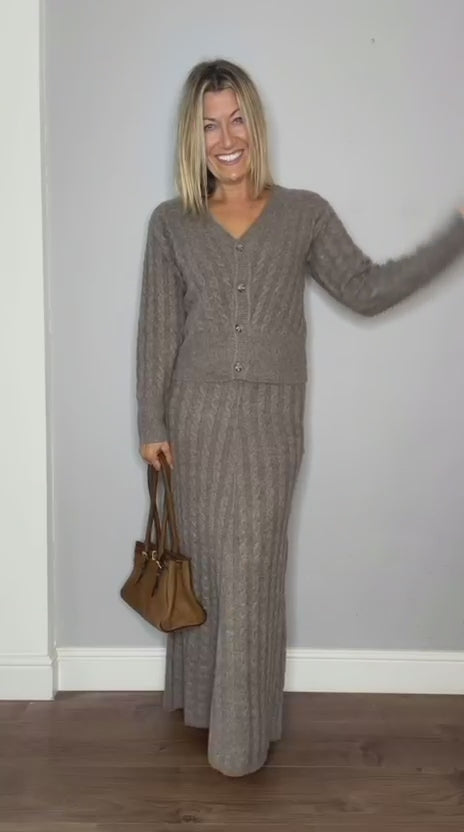 Cable Knit Ankle Length Skirt and Cardigan Co-ord