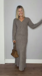 Cable Knit Ankle Length Skirt and Cardigan Co-ord