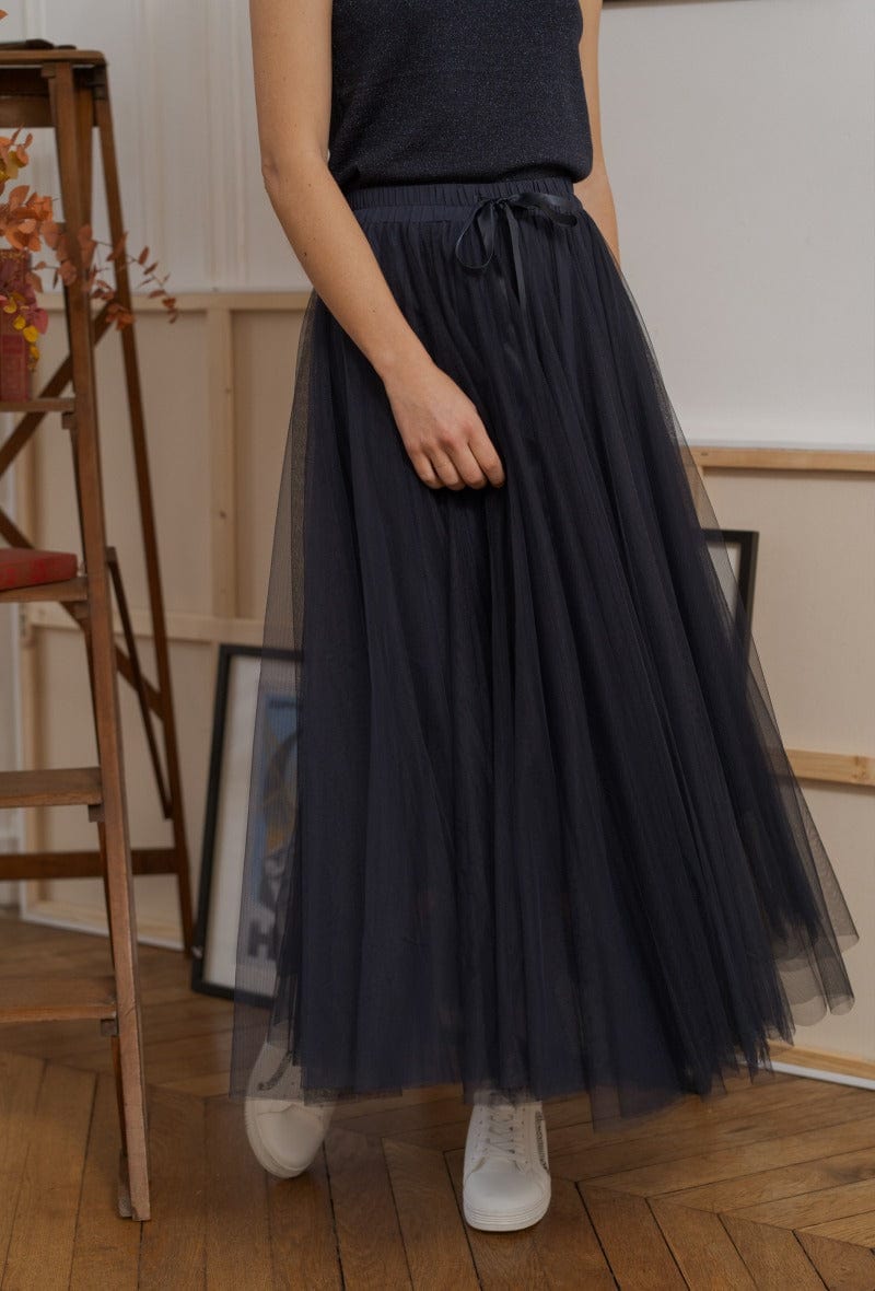 Satin Cut Out Shoulder Top - Navy