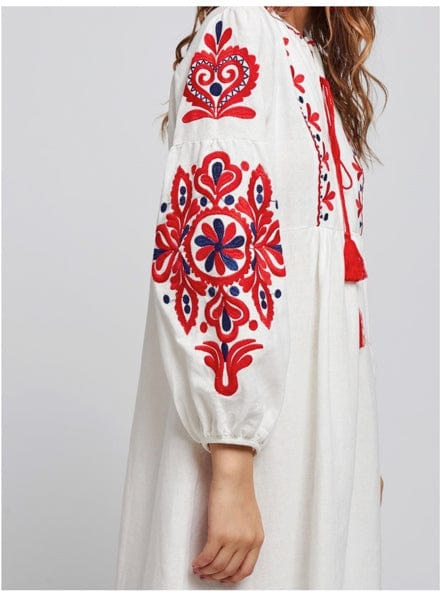 Ukranian Style Embroidered Dress - White.