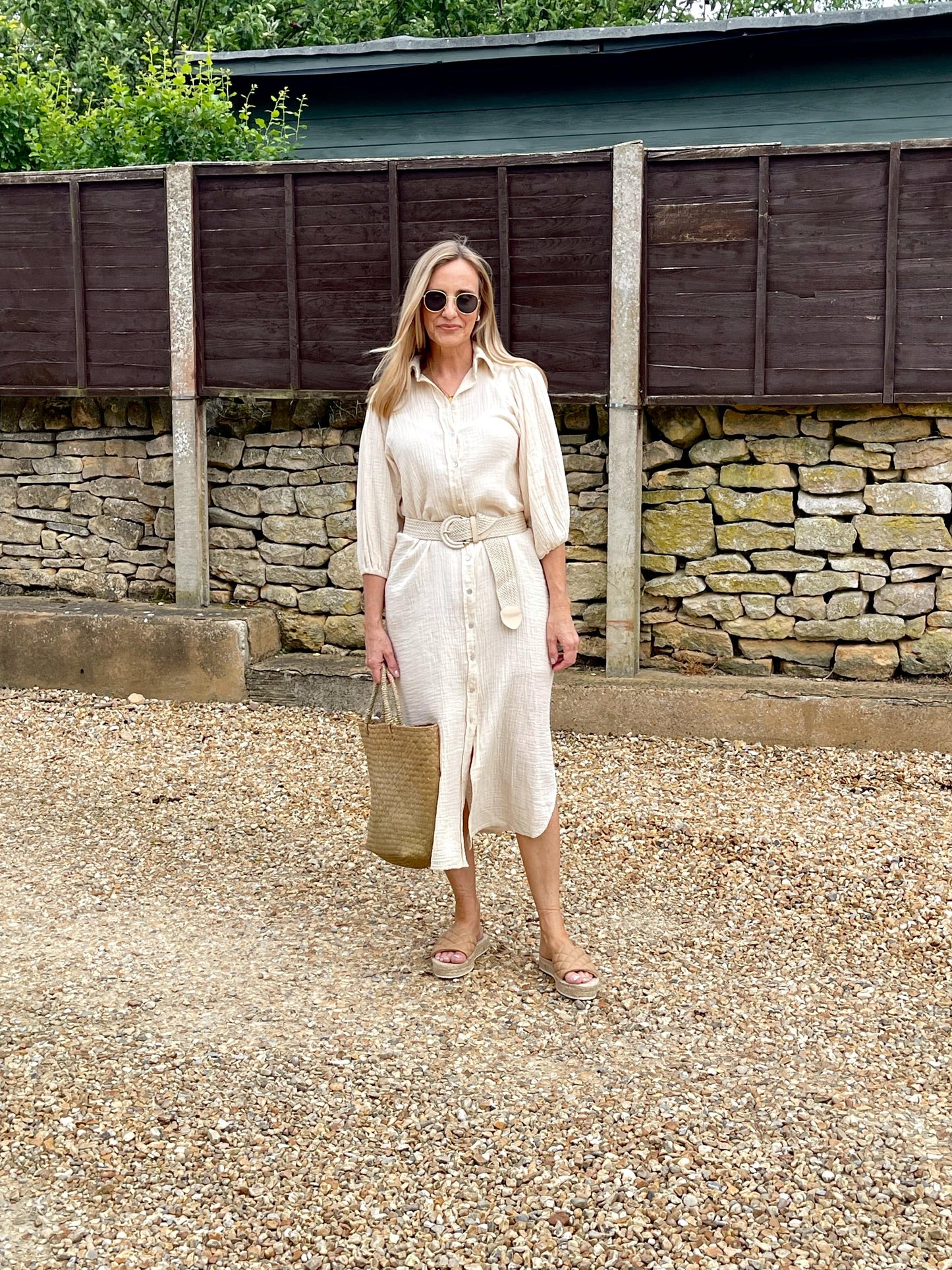 Cheesecloth shirt dress - cream