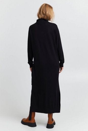 Funnel Neck Long knitted Dress - Black