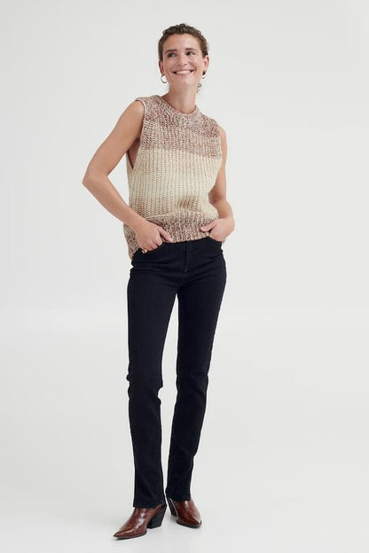 Chunky Knit Stripe Tank - Beige