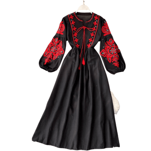 Ukranian style embroidered dress - Black