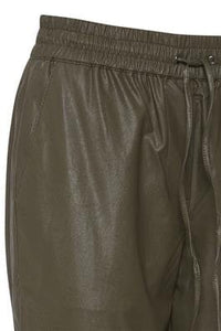 Khaki Faux Leather Joggers