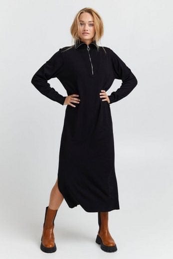 Funnel Neck Long knitted Dress - Black