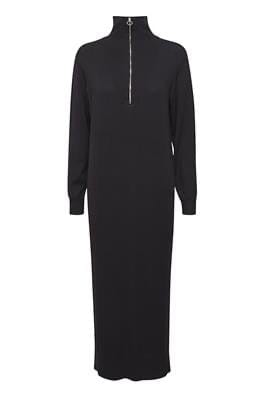Funnel Neck Long knitted Dress - Black