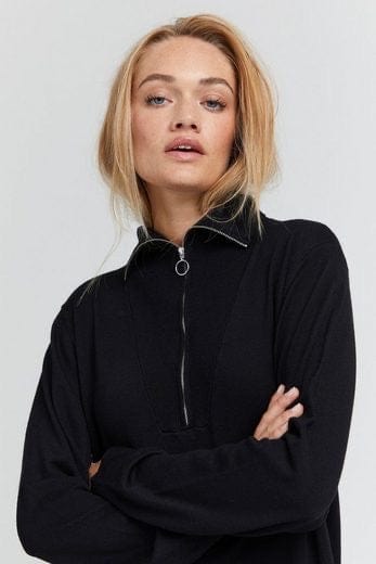 Funnel Neck Long knitted Dress - Black