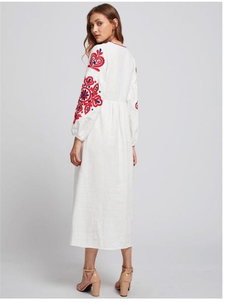 Ukranian Style Embroidered Dress - White.