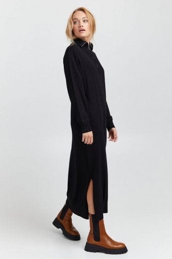 Funnel Neck Long knitted Dress - Black