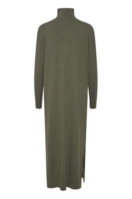 Funnel Neck Long knitted Dress - Khaki