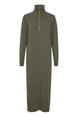 Funnel Neck Long knitted Dress - Khaki