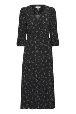 Black floral wrap dress