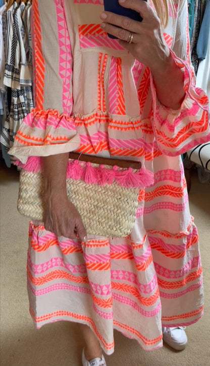 Aztec maxi dress - neon pink and orange