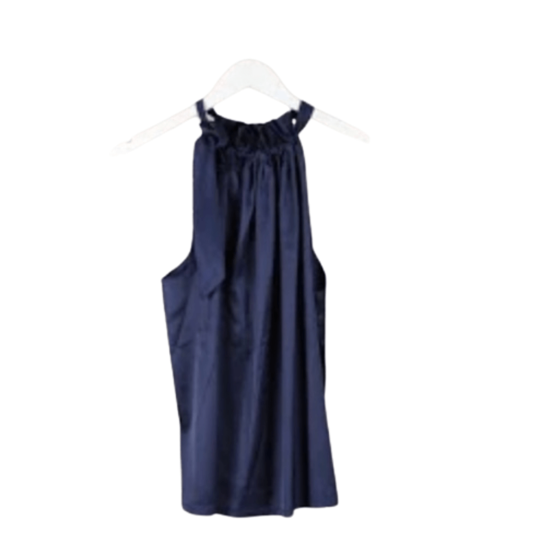 Satin Cut Out Shoulder Top - Navy