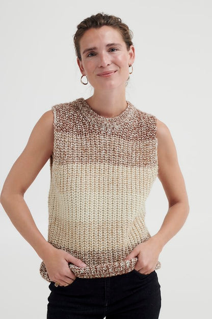 Chunky Knit Stripe Tank - Beige