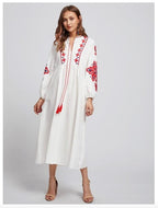 Ukrainian Style Embroidered Dress - White