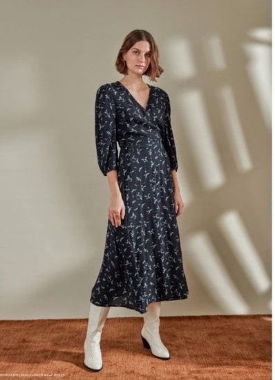 Black Floral Wrap Dress