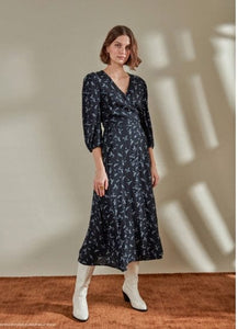 Black floral wrap dress