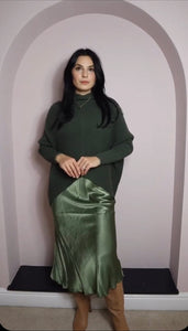Satin Slip Skirt - khaki