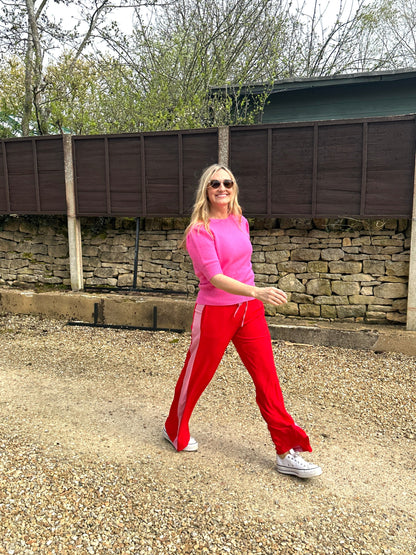 Red and Pink Side Stripe Trousers