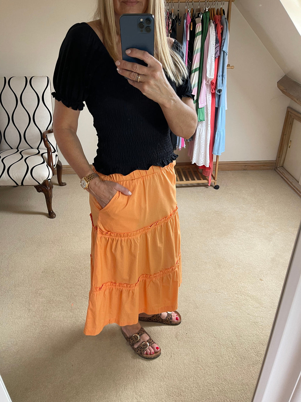 Orange Midi Skirt