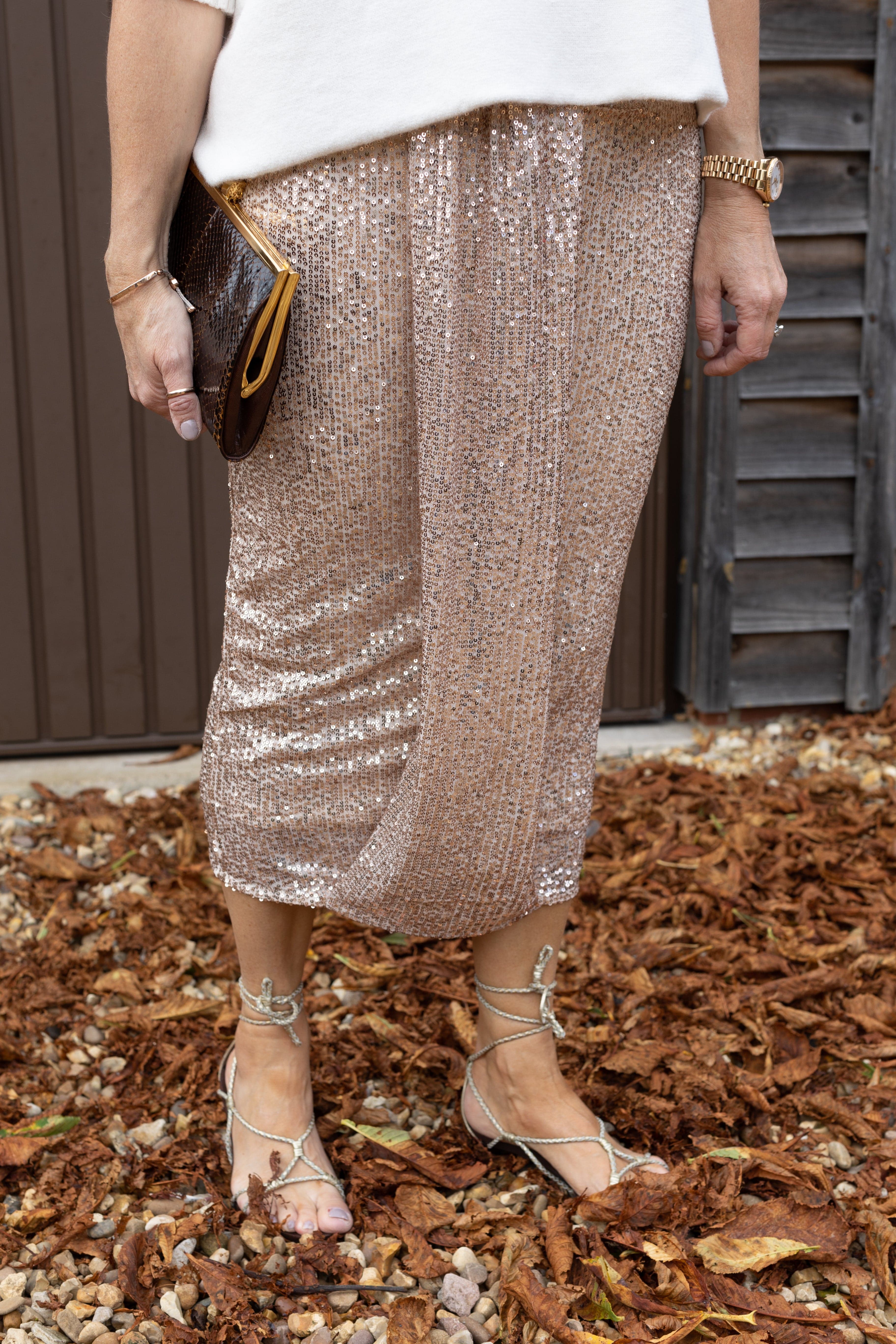 Sequin Pleated Midi Skirt