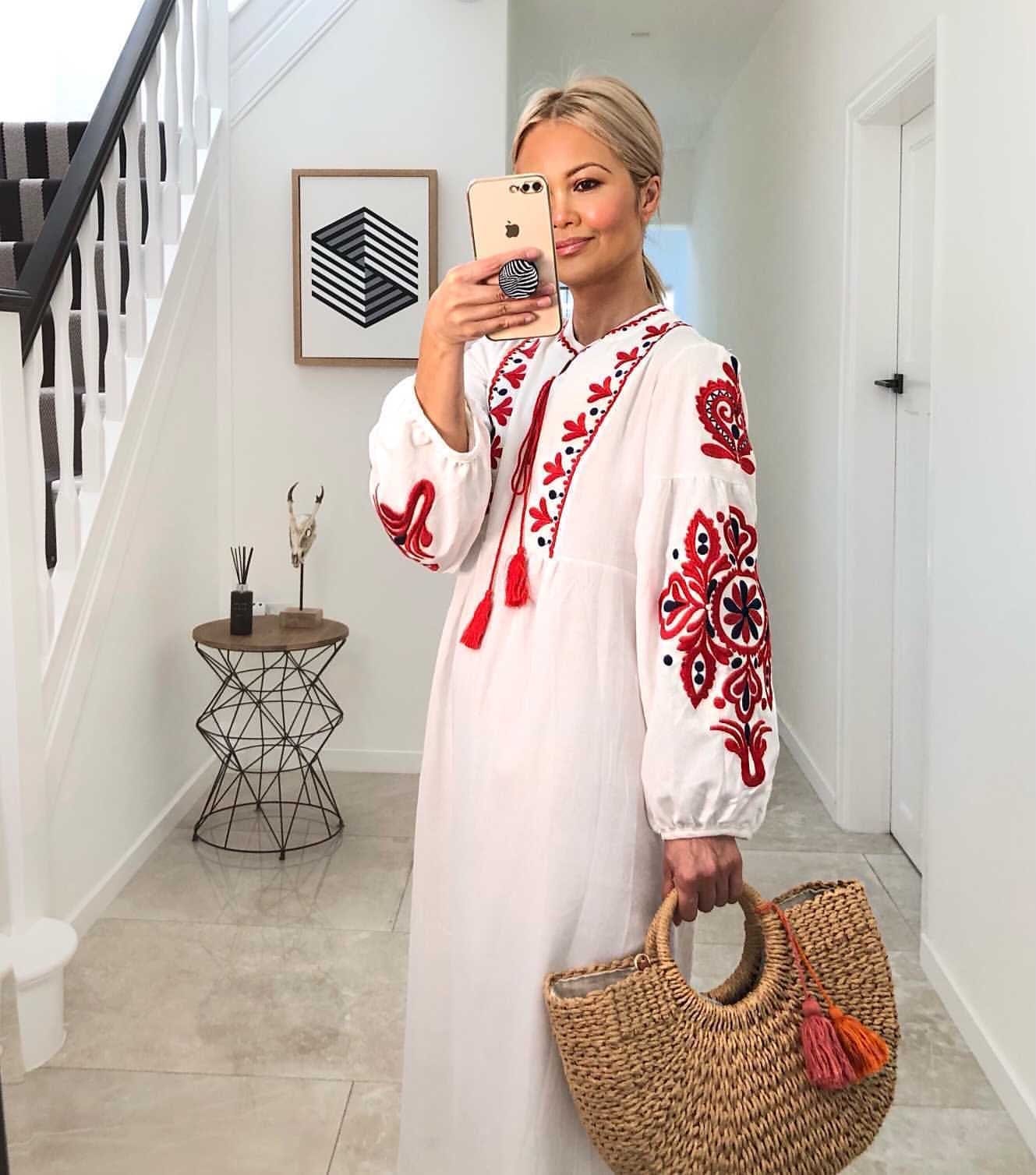 Ukrainian Style Embroidered Dress - White