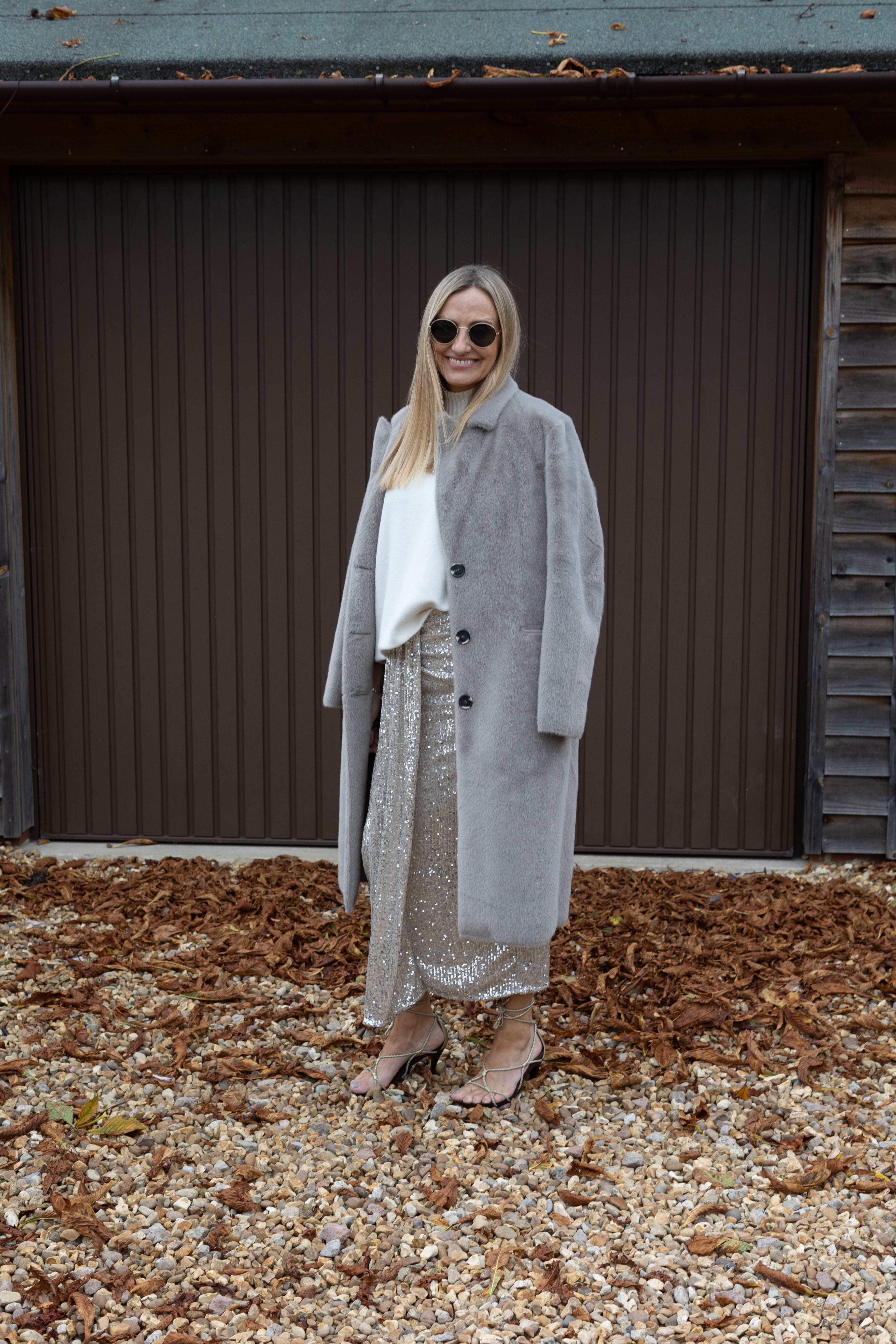 Sequin Pleated Midi Skirt