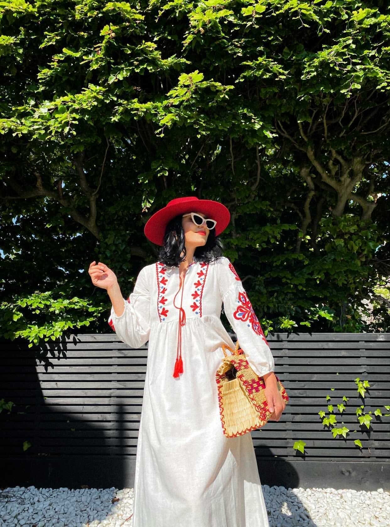 Ukranian Style Embroidered Dress - White.