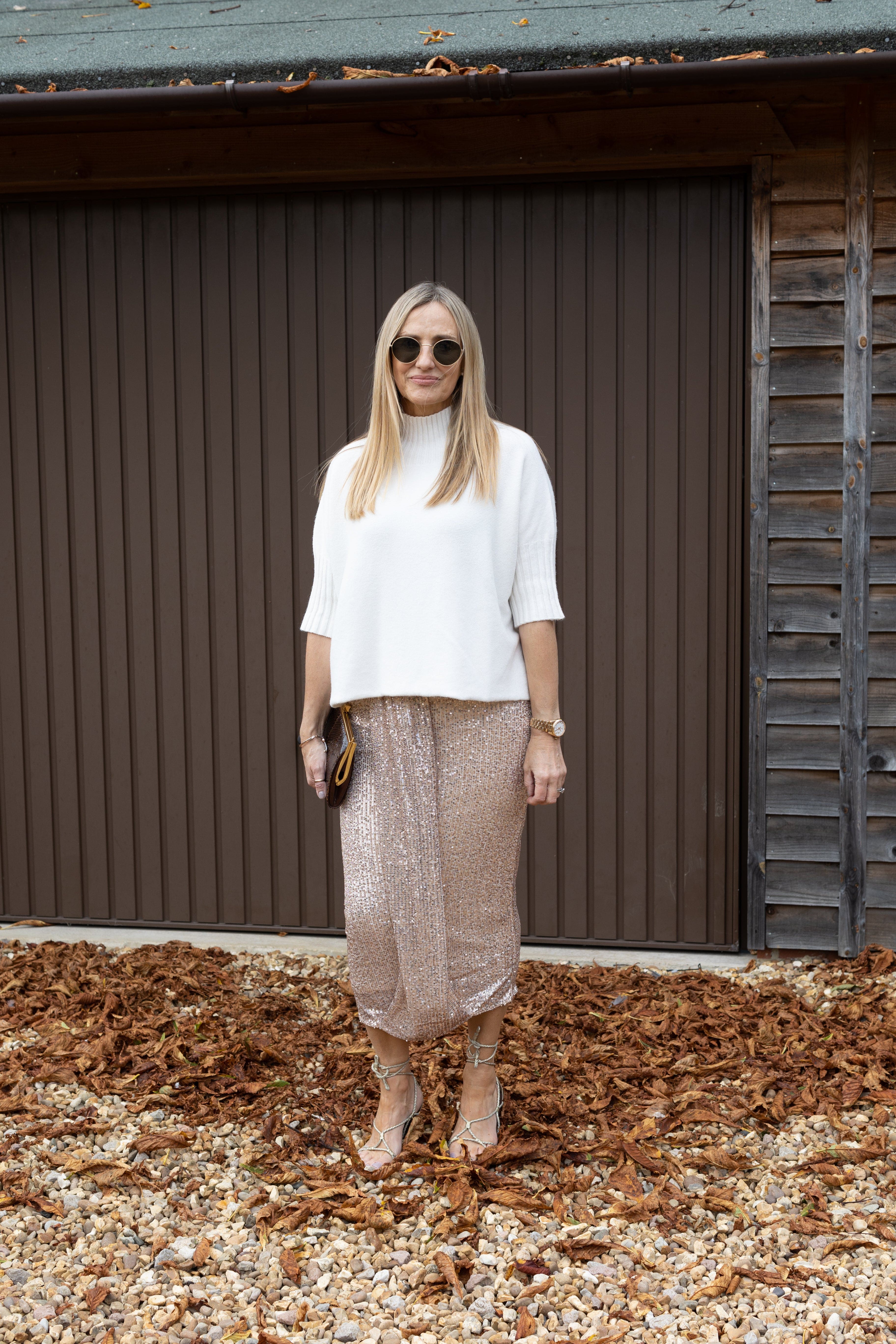 Sequin Pleated Midi Skirt