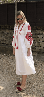 Ukrainian Style Embroidered Dress - White
