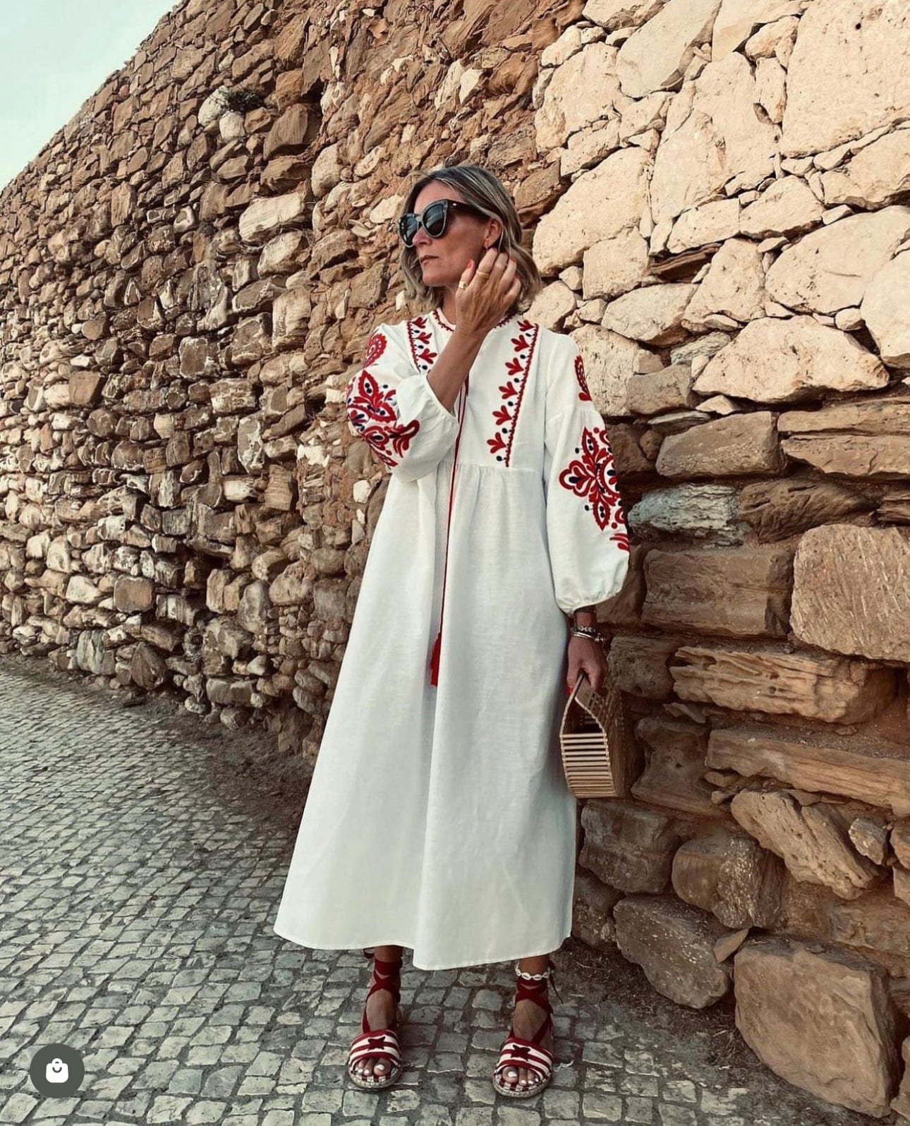 Ukrainian Style Embroidered Dress - White
