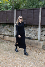 Funnel Neck Long knitted Dress - Black