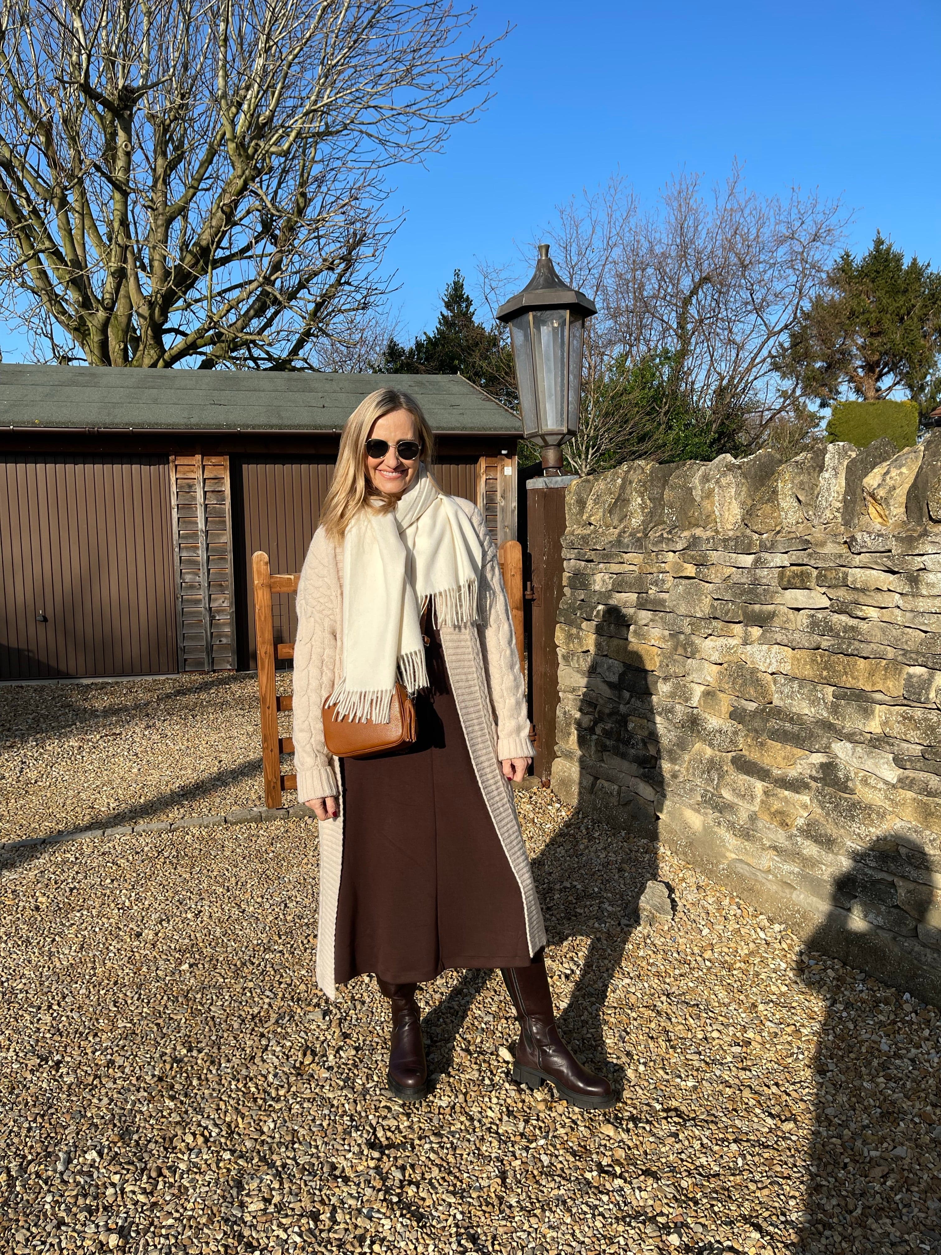 Silky Sweatshirt Dress - Brown