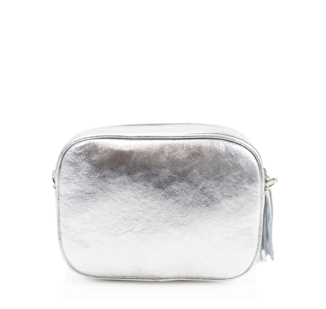 Leather Cross Body Bag - Silver