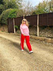 Red and Pink Side Stripe Trousers