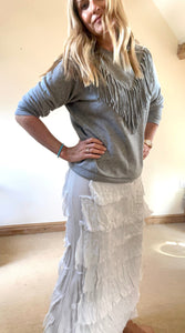 Tiered Torn Silk Skirt