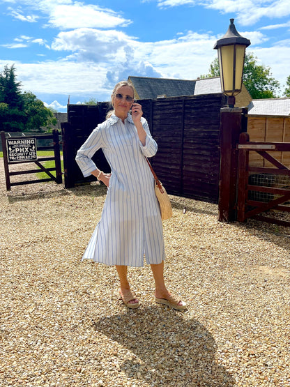 Blue Pinstripe Shirt Dress