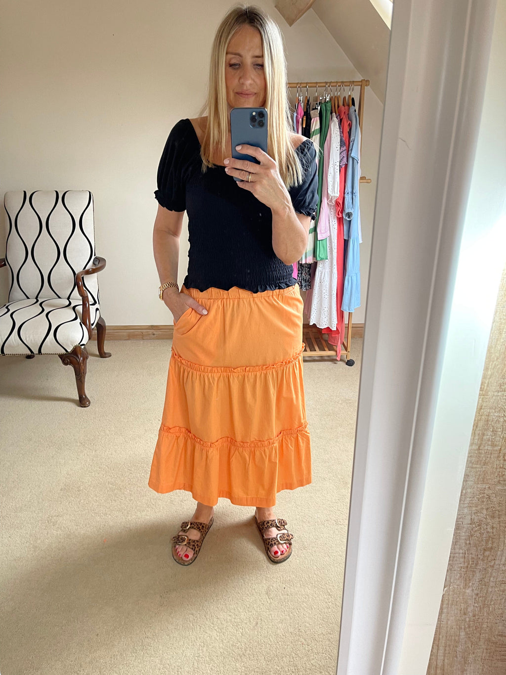Orange Midi Skirt