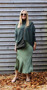 Satin Slip Skirt - khaki