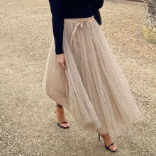 Load image into Gallery viewer, The Carrie  Skirt - Beige with Black Polka Dots
