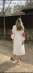 Ukrainian Style Embroidered Dress - White