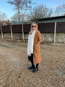 Long cardigan with lantern sleeves