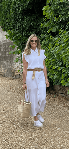 Cheesecloth Shirt Dress with Short Frill Sleeves - white