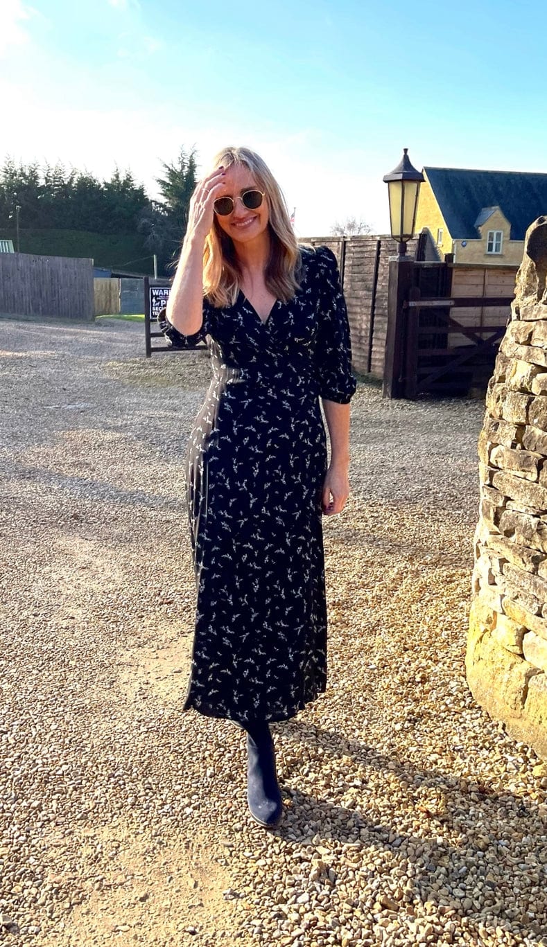 Black Floral Wrap Dress