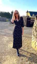 Black Floral Wrap Dress