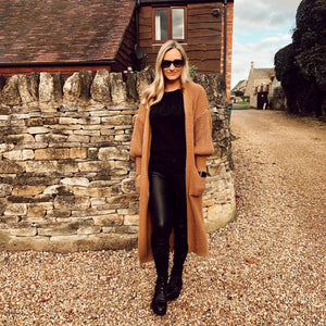 Long cardigan with lantern sleeves