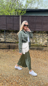 Satin Slip Skirt - khaki